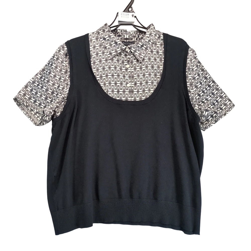 Bay Studio 2fer Blouse & Sweater Vest Plus Size 3X Retro 90s Geometric Print